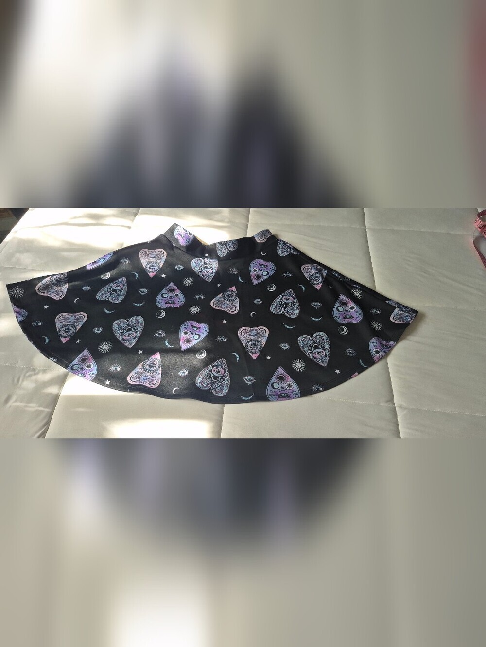 Black Heart Print Flared Skirt - Women's Skirt
